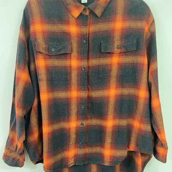 Old Navy Evermore Boyfriend Plaid Flannel Orange Black XL Swiftie ASO Taylor - Picture 2 of 11
